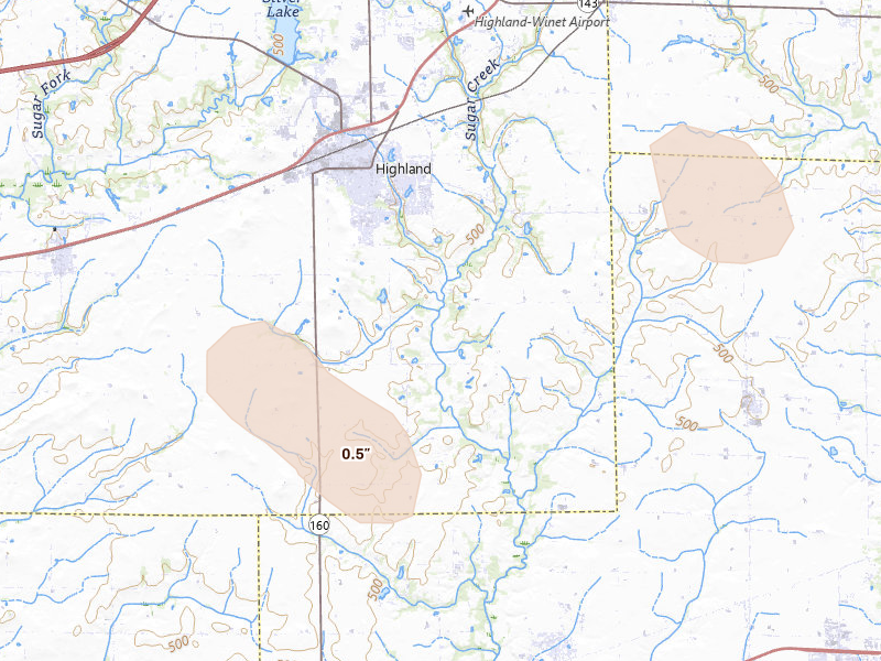 Radar-estimated hail-size map of the storm over Highland, IL