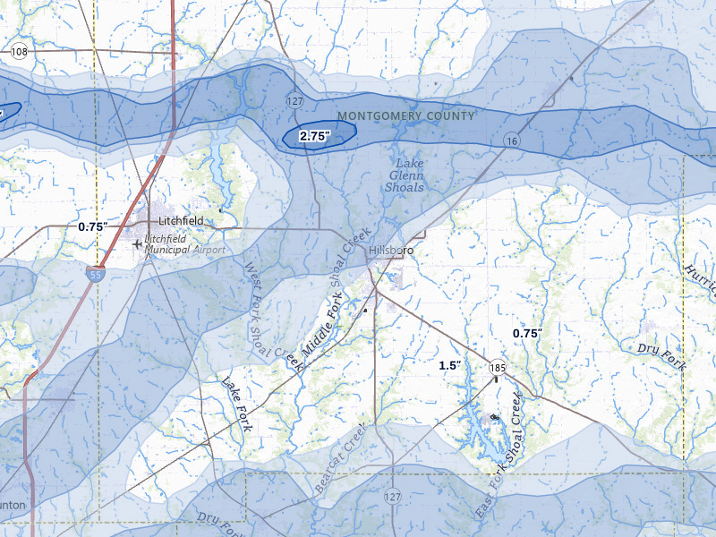 NEXRAD radar-signature map of the hail over Hillsboro, IL