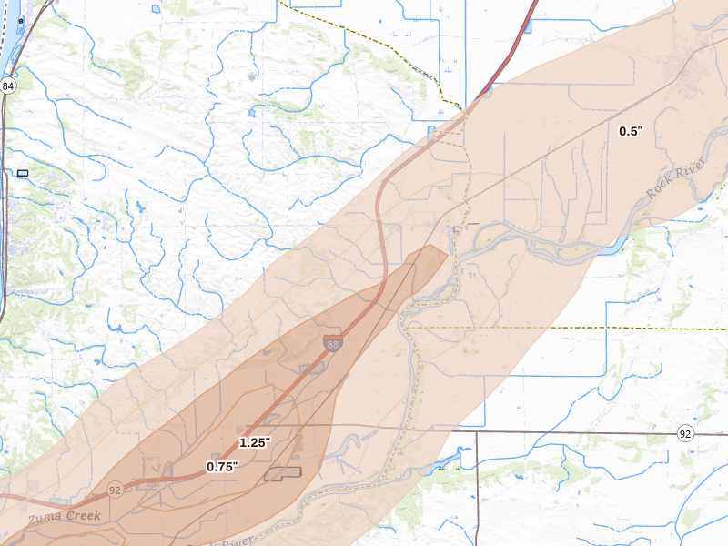 Radar-estimated hail-size map of the storm over Hillsdale, IL on Apr 2, 2026