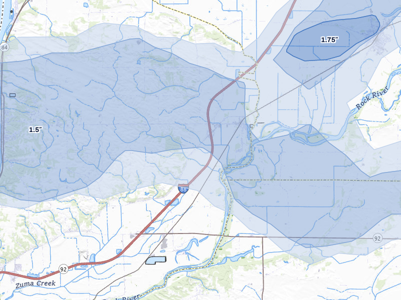 NEXRAD radar-signature map of the hail over Hillsdale, IL