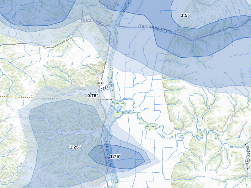NEXRAD radar-signature map of the hail over Hillview, IL