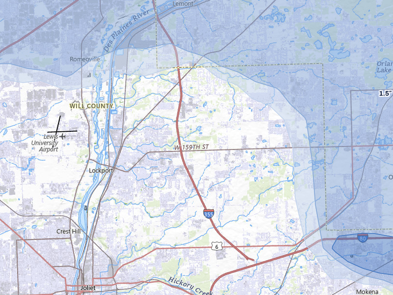 NEXRAD radar-signature map of the hail storm over Homer Glen, IL on Aug 9, 2026