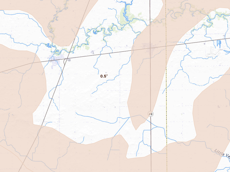 Radar-estimated hail-size map of the storm over Homer, IL on Aug 11, 2026