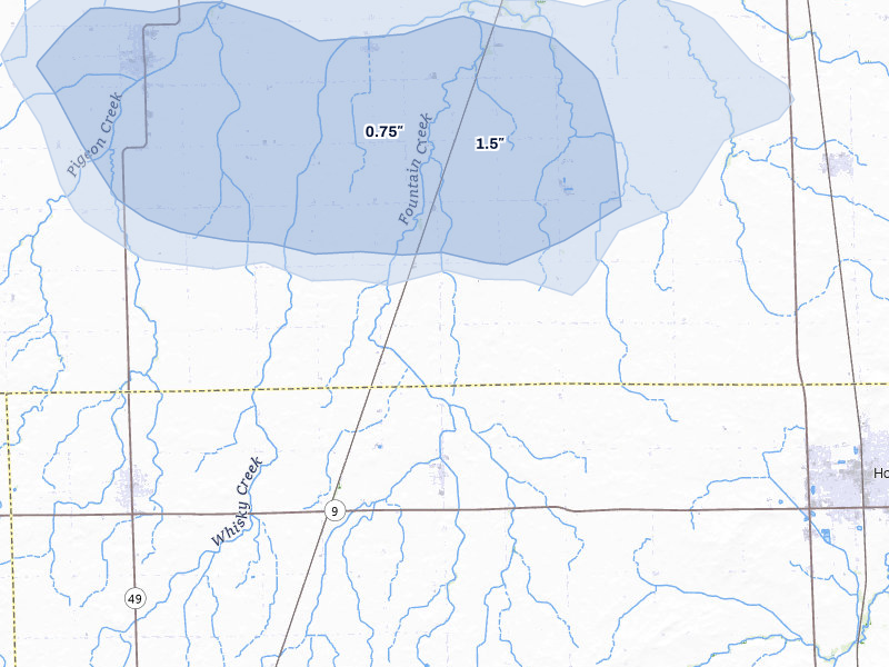 NEXRAD radar-signature map of the hail storm over Hoopeston, IL on Apr 3, 2026