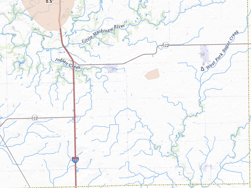 Radar-estimated hail-size map of the storm over Hopedale, IL on Mar 10, 2026