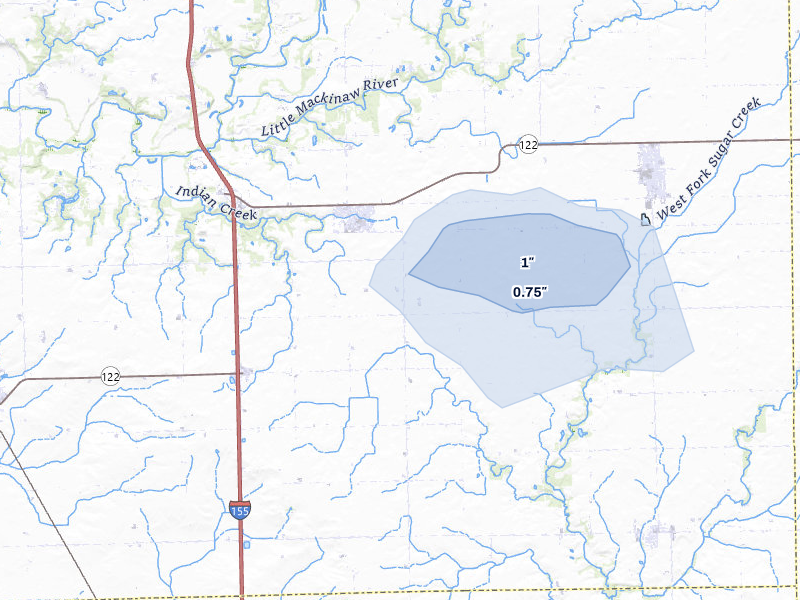 NEXRAD radar-signature map of the hail over Hopedale, IL
