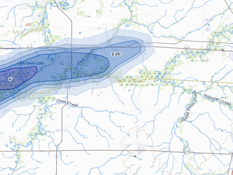 NEXRAD radar-signature map of the hail over Hoyleton, IL
