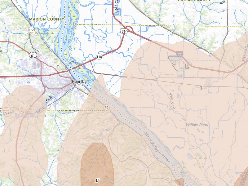 Radar-estimated hail-size map of the storm over Hull, IL on Apr 27, 2026