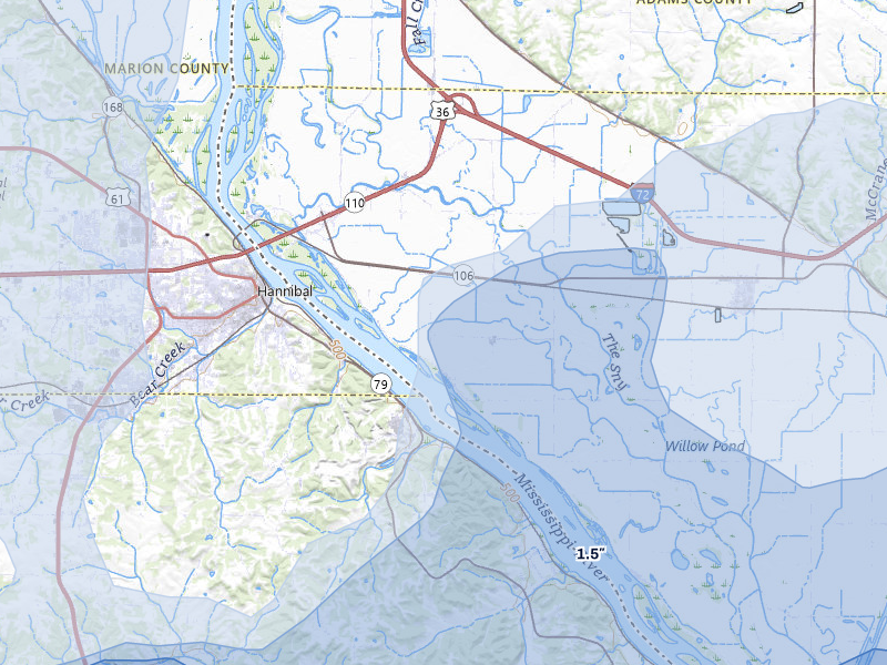 NEXRAD radar-signature map of the hail over Hull, IL