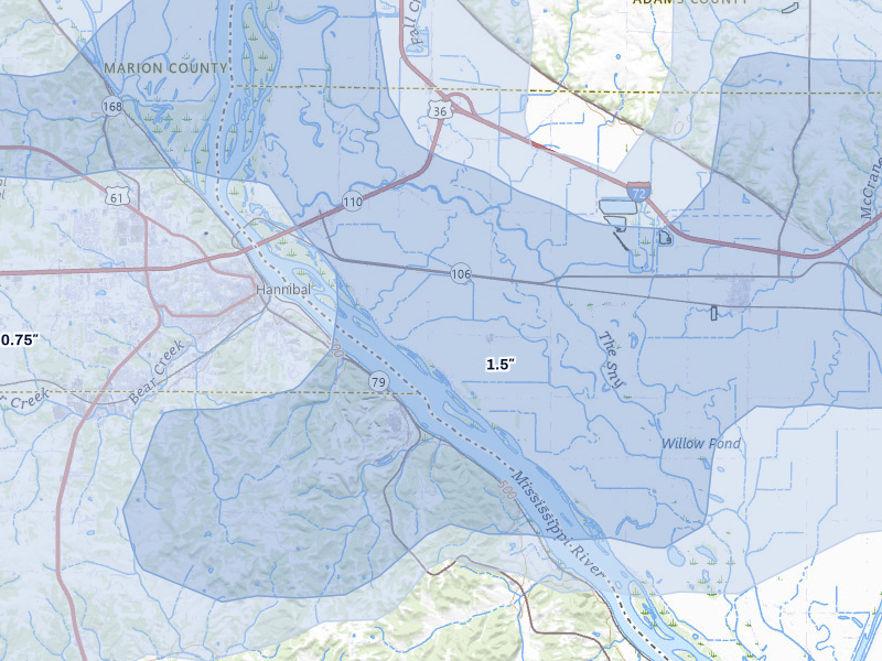 NEXRAD radar-signature map of the hail over Hull, IL