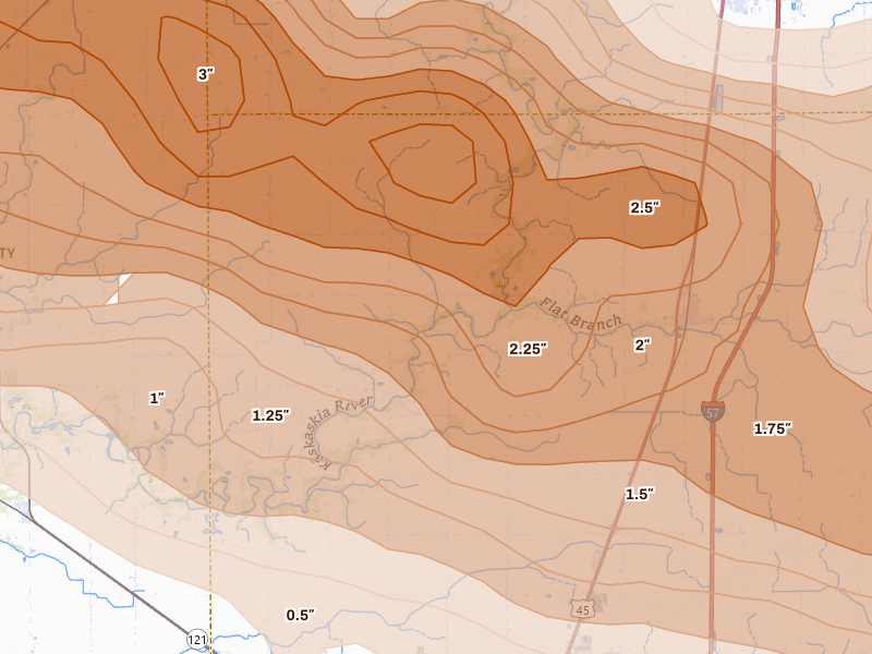 Radar-estimated hail-size map of the storm over Humboldt, IL