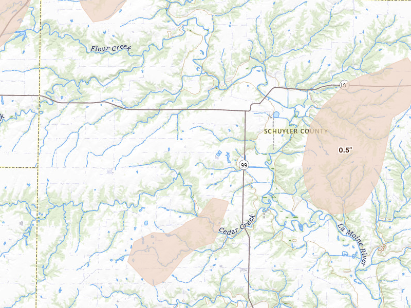 Radar-estimated hail-size map of the storm over Huntsville, IL on Apr 17, 2026