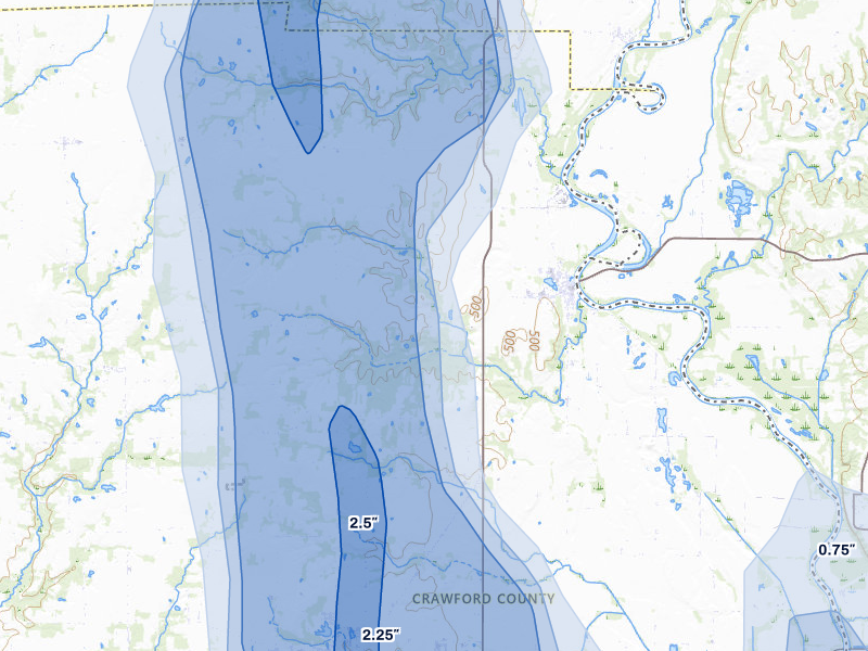 NEXRAD radar-signature map of the hail storm over Hutsonville, IL on Jul 27, 2026