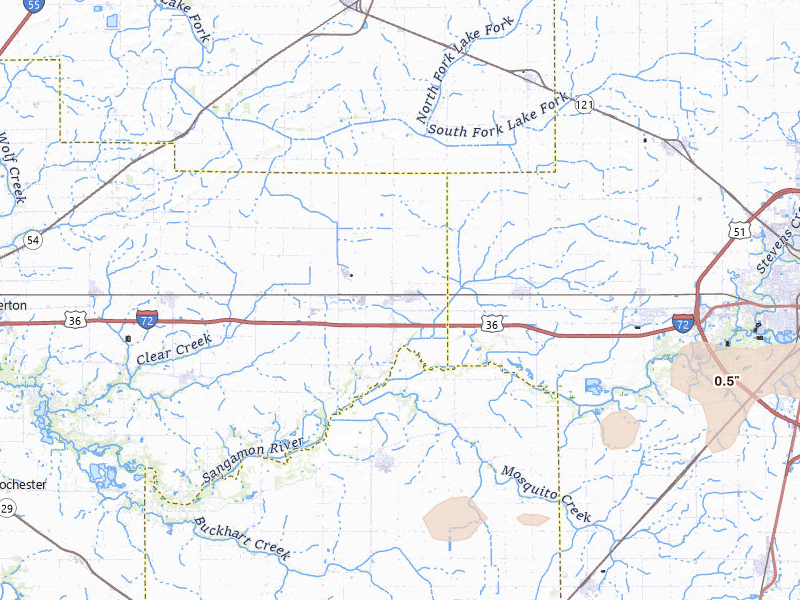 Radar-estimated hail-size map of the storm over Illiopolis, IL on Mar 3, 2026