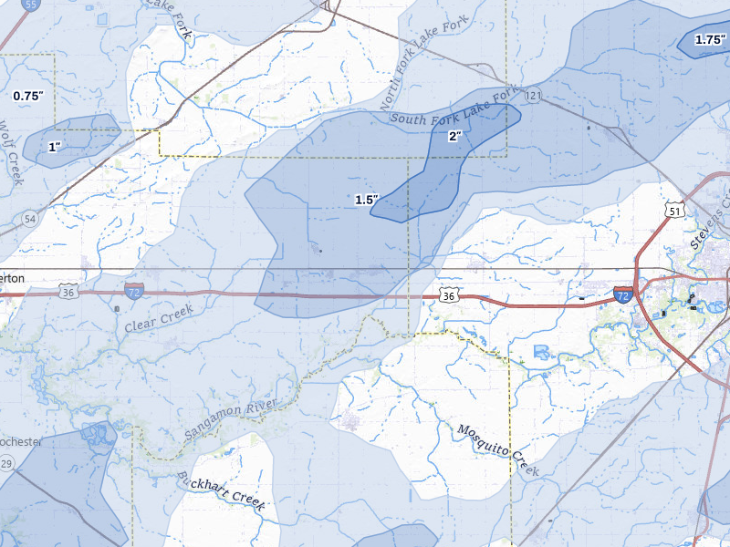 NEXRAD radar-signature map of the hail over Illiopolis, IL