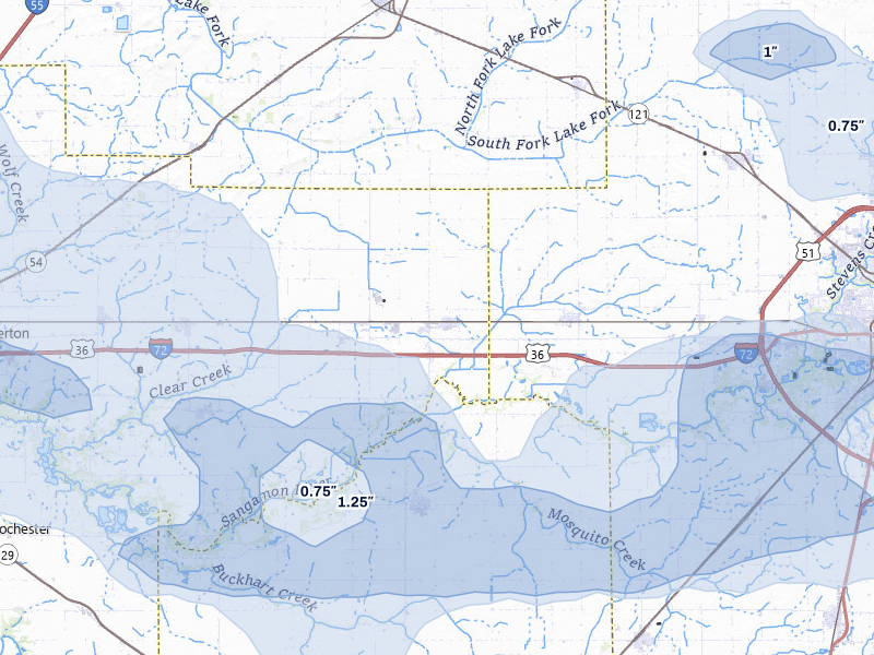 NEXRAD radar-signature map of the hail storm over Illiopolis, IL on May 4, 2026