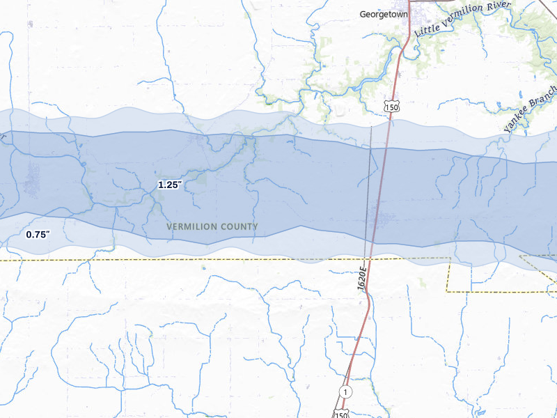 NEXRAD radar-signature map of the hail storm over Indianola, IL on Mar 22, 2026