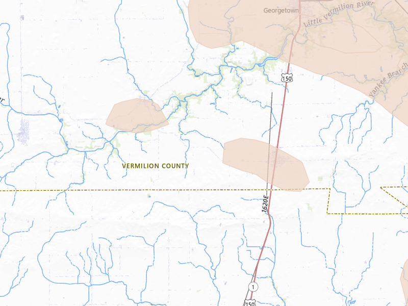 Radar-estimated hail-size map of the storm over Indianola, IL on Aug 13, 2026