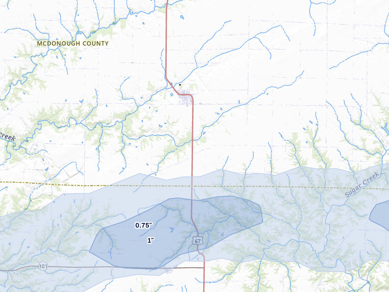 NEXRAD radar-signature map of the hail over Industry, IL