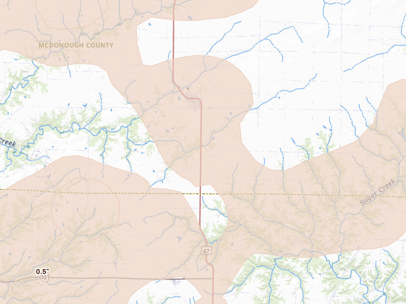 Radar-estimated hail-size map of the storm over Industry, IL on Jun 11, 2026