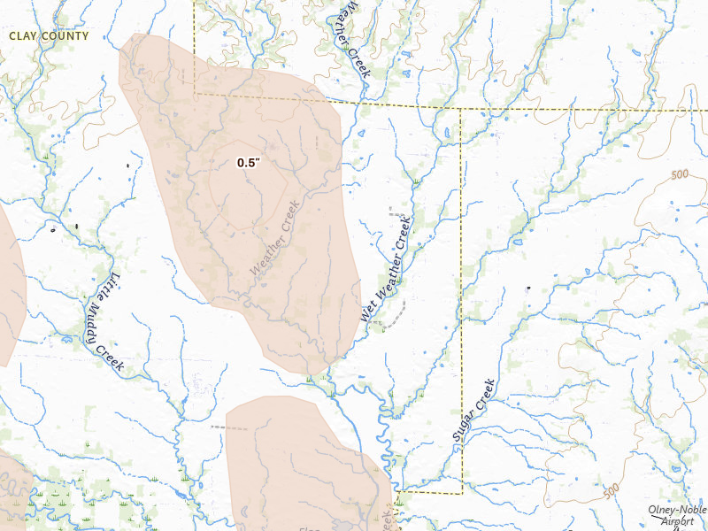 Radar-estimated hail-size map of the storm over Ingraham, IL on Jul 26, 2026
