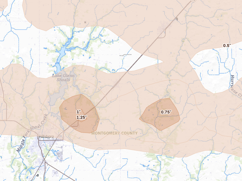 Radar-estimated hail-size map of the storm over Irving, IL on Jun 17, 2026