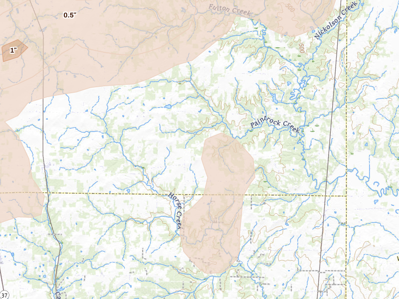 Radar-estimated hail-size map of the storm over Iuka, IL on Apr 27, 2026