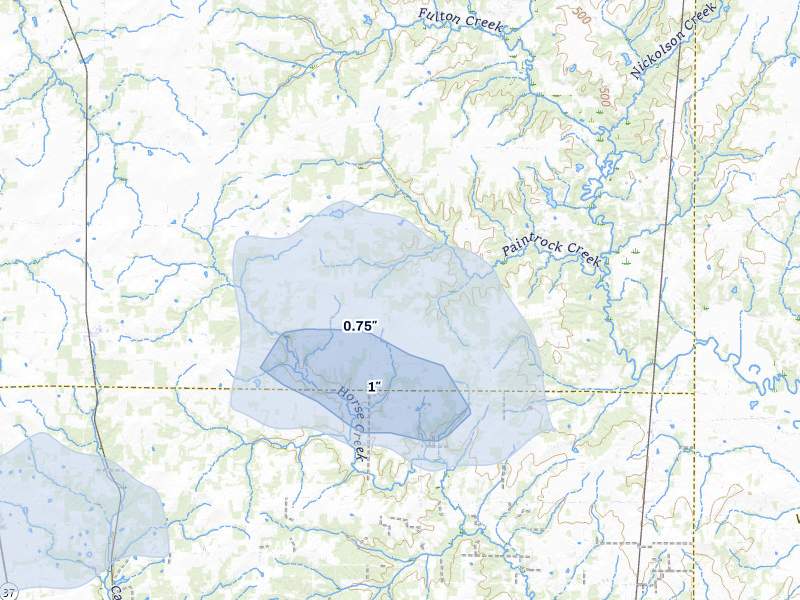 NEXRAD radar-signature map of the hail storm over Iuka, IL on Jul 8, 2026