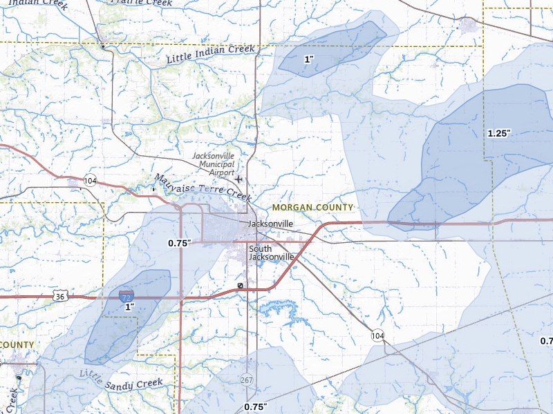 NEXRAD radar-signature map of the hail storm over Jacksonville, IL on Mar 15, 2026