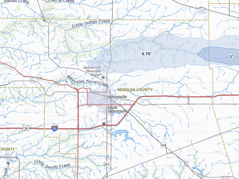 NEXRAD radar-signature map of the hail storm over Jacksonville, IL on Mar 26, 2026