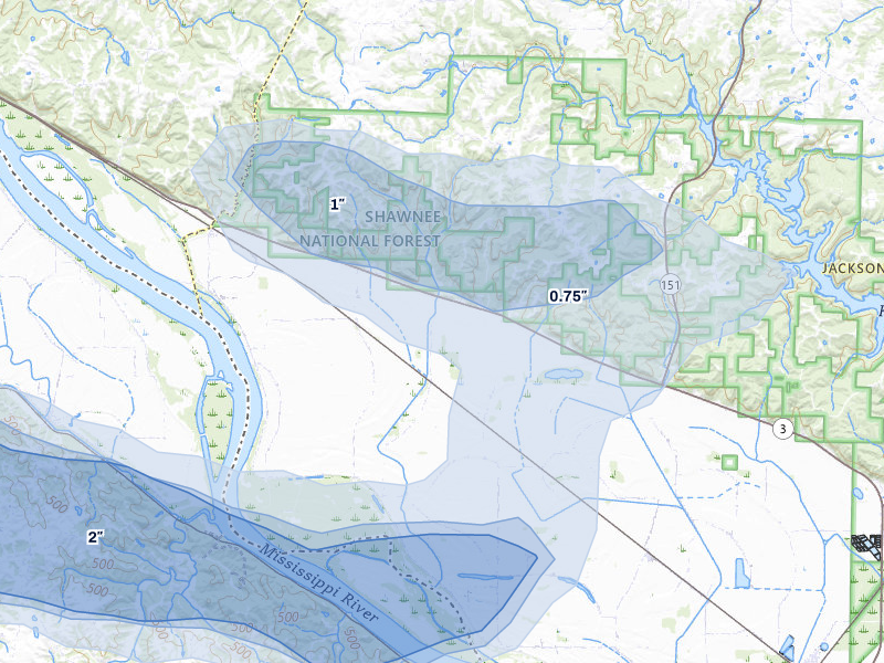NEXRAD radar-signature map of the hail over Jacob, IL