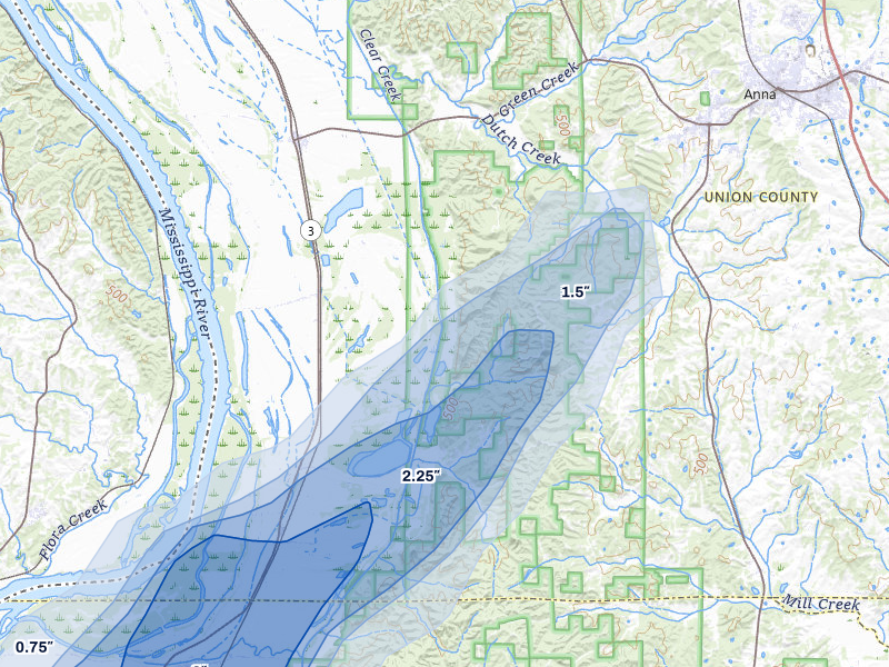 NEXRAD radar-signature map of the hail over Jonesboro, IL