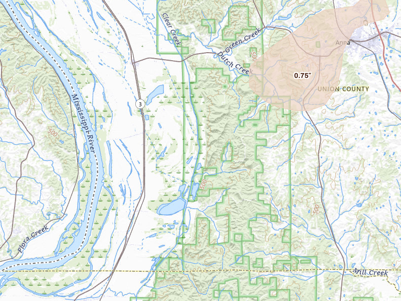 Radar-estimated hail-size map of the storm over Jonesboro, IL