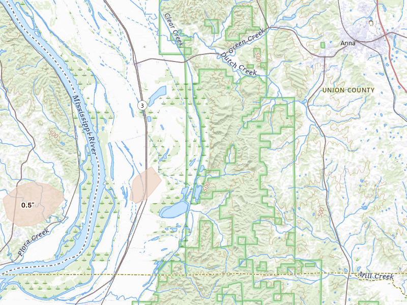 Radar-estimated hail-size map of the storm over Jonesboro, IL on Jun 25, 2026