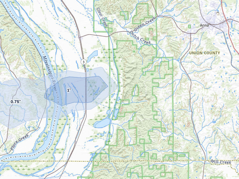 NEXRAD radar-signature map of the hail storm over Jonesboro, IL on Jun 25, 2026