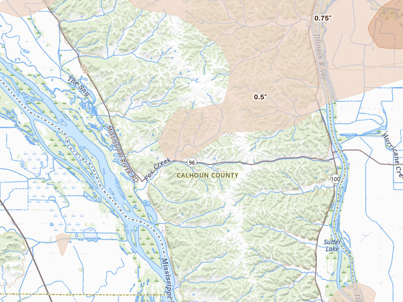 Radar-estimated hail-size map of the storm over Kampsville, IL on Apr 27, 2026