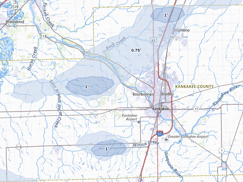 NEXRAD radar-signature map of the hail over Kankakee, IL