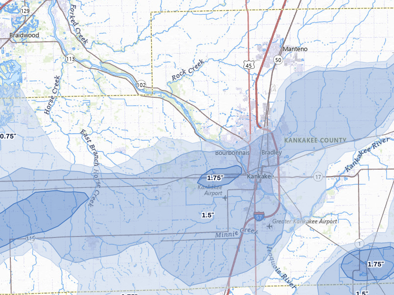 NEXRAD radar-signature map of the hail over Kankakee, IL