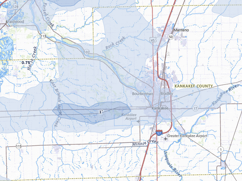 NEXRAD radar-signature map of the hail storm over Kankakee, IL on May 4, 2026
