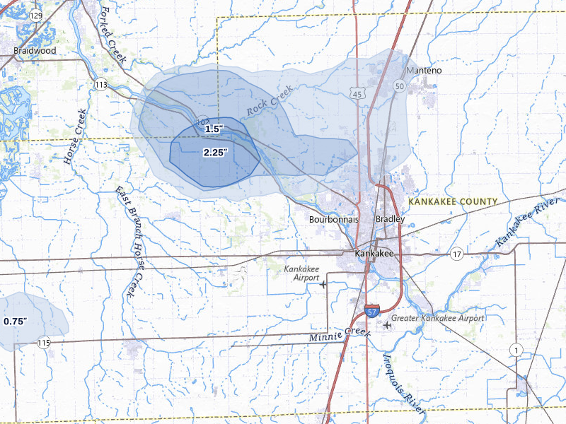 NEXRAD radar-signature map of the hail storm over Kankakee, IL on Jun 7, 2026