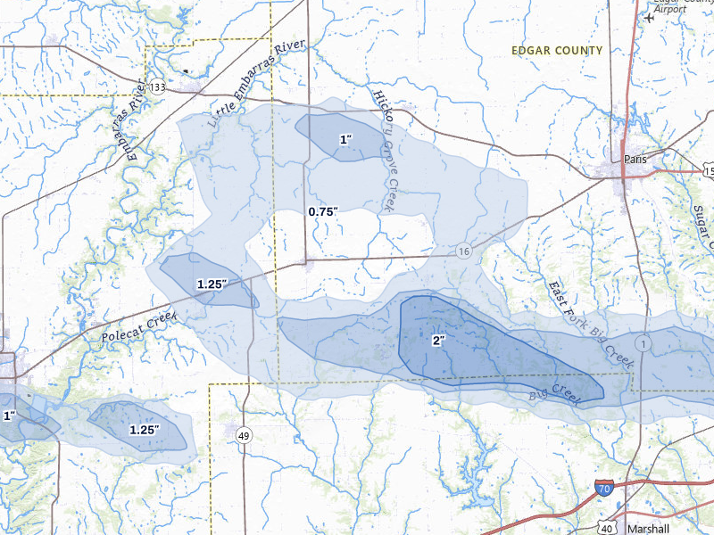 NEXRAD radar-signature map of the hail storm over Kansas, IL on Mar 22, 2026