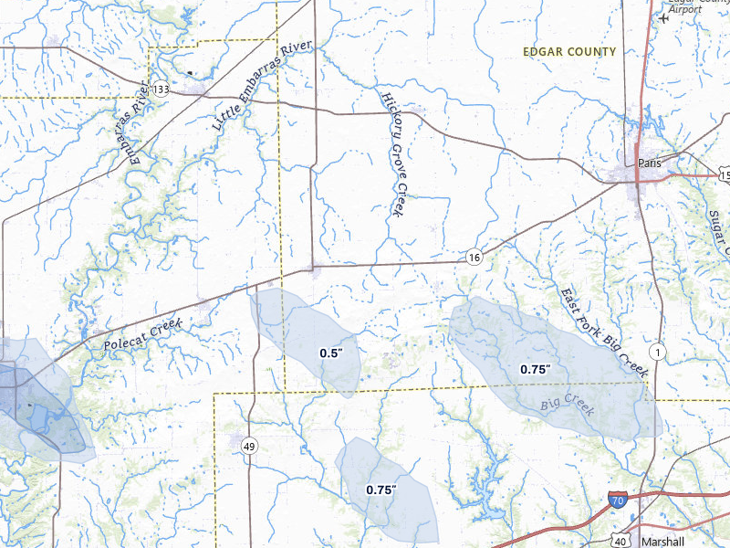 NEXRAD radar-signature map of the hail storm over Kansas, IL on May 3, 2026
