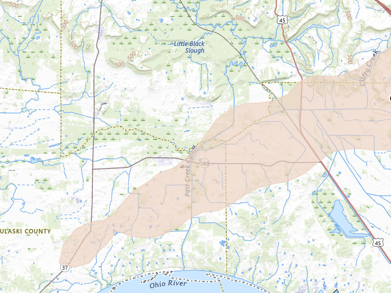 Radar-estimated hail-size map of the storm over Karnak, IL on Mar 4, 2026