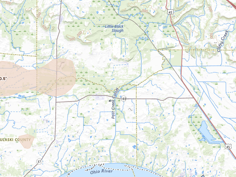 Radar-estimated hail-size map of the storm over Karnak, IL on Jun 1, 2026