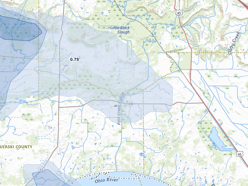 NEXRAD radar-signature map of the hail storm over Karnak, IL on Jul 8, 2026