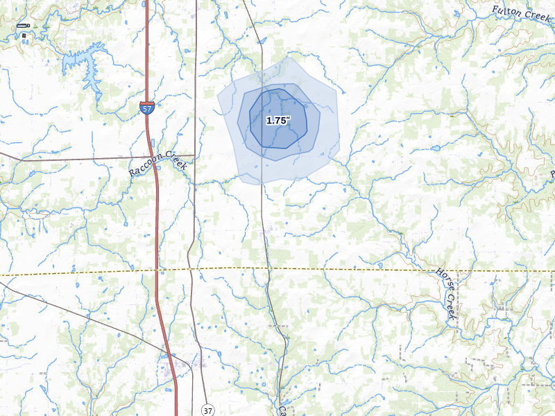NEXRAD radar-signature map of the hail storm over Kell, IL on Jan 8, 2026