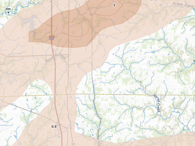Radar-estimated hail-size map of the storm over Kell, IL on May 16, 2026