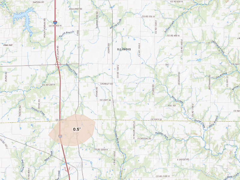 Radar-estimated hail-size map of the storm over Kell, IL