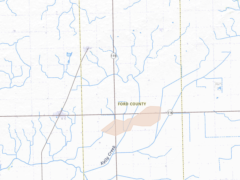 Radar-estimated hail-size map of the storm over Kempton, IL on Jun 5, 2026