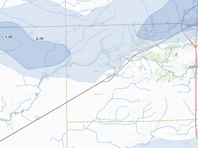 NEXRAD radar-signature map of the hail over Kenney, IL